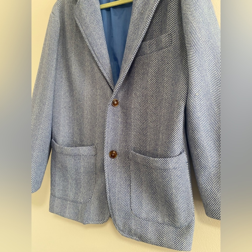 Blue and White Herringbone Blazer with Elbow Pads Size Medium - Picture 2 of 5